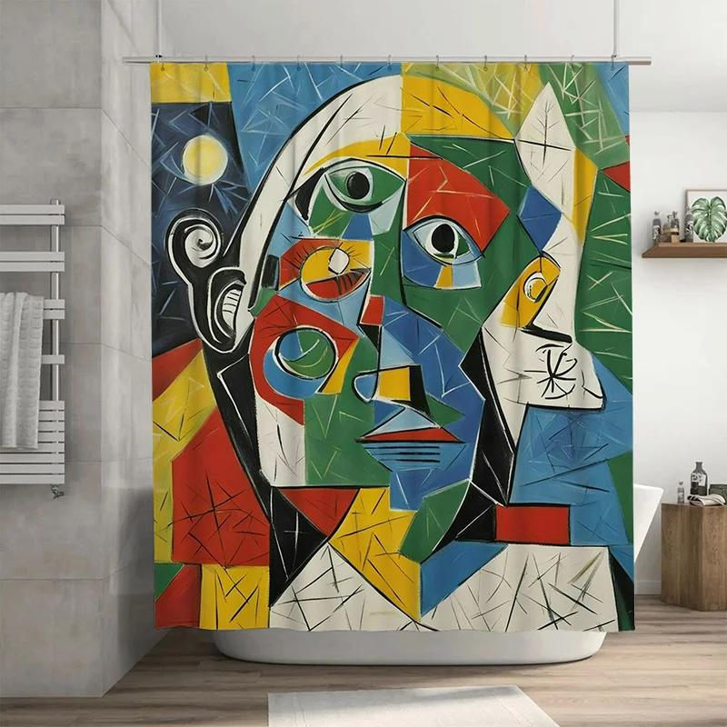 

Abstract Modern Colorful Shower Curtain Printing, Artistic 3D Waterproof Bathroom Decorations Unique Home Decor Gift Idea (M) W90XH180cm
