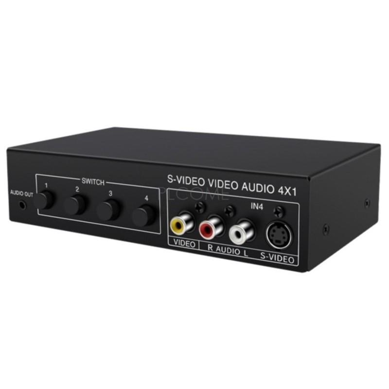 4x1 S-Video+ AV Switcher 4 In 1 Out Video 720P Switcher with 3.5mm Audio Output Metal Case VSSW41