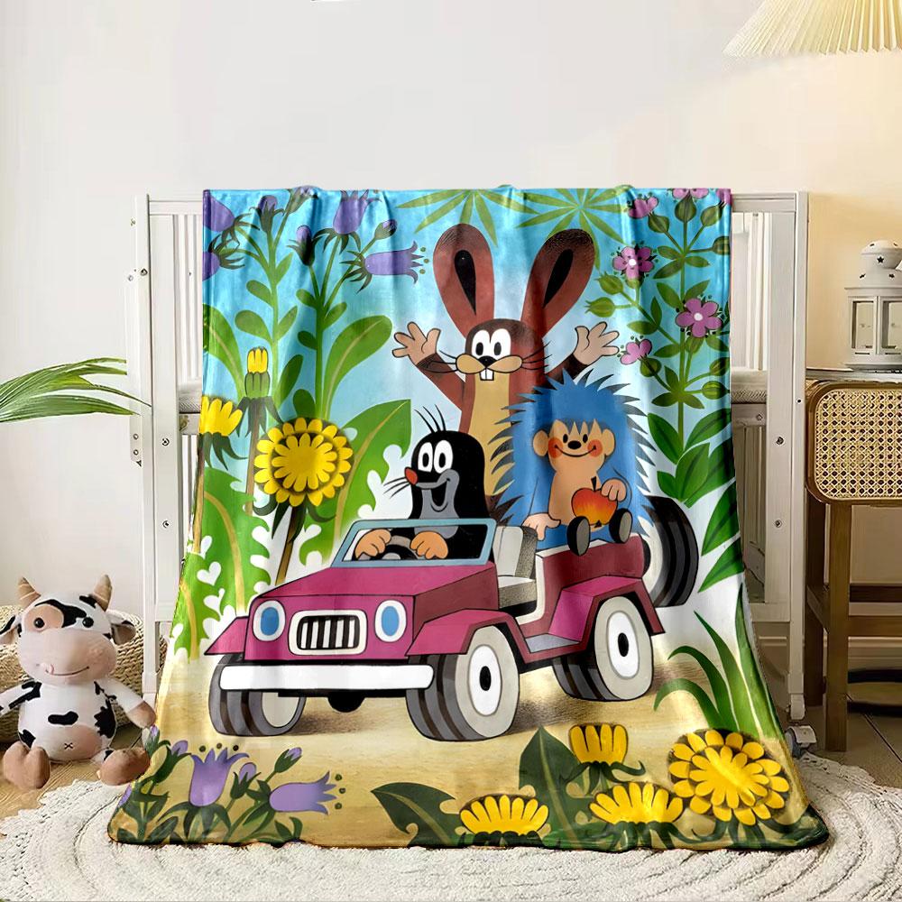 Animals happily driving a pink car surrounded by vibrant flowers. for all seasons blanket lunch break throw gift 80cm x 120cm