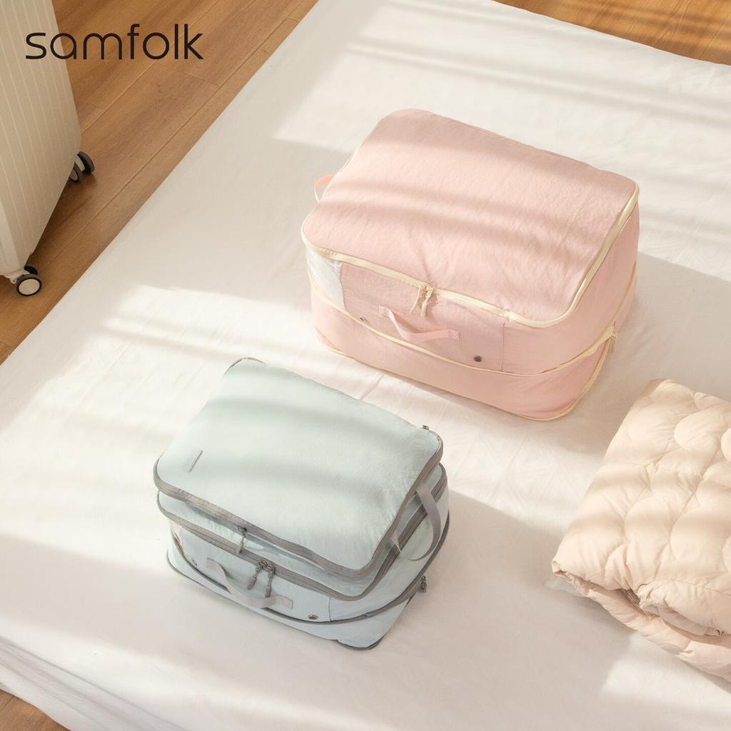 Samfolk Travel Storage Bag Luggage Clothes Compression Organizer Packing Pouch Business Trip Travel Pink Large