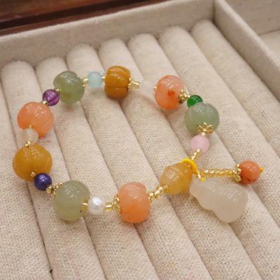 Jade Bracelet For Women Ethnic Natural Stone Beads Joint Pendant  String Wristband
