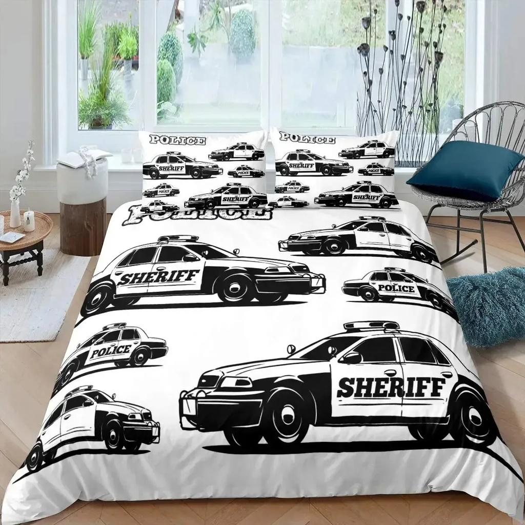 Cartoon Police Car Bedding Set Single Twin Full Queen King Size Polyester Duvet Cover Aldult Kids Comforter Quilt Cover Set