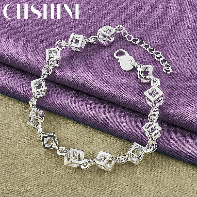 CHSHINE 925 Sterling Silver Square White Crystal Bracelet For Women Wedding Fashion Charm Jewelry