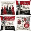 New Christmas Pillow Cover Polyester Printed Letter Cushion Cover Christmas Tree Letter Cushion Cover