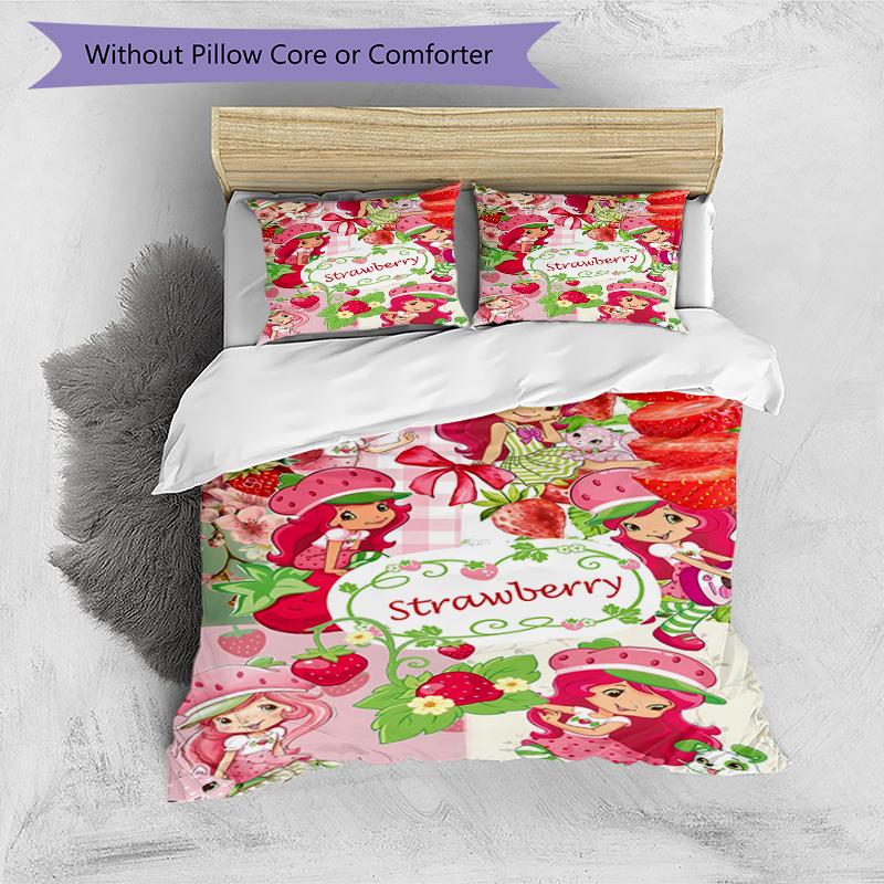 3pcs Strawberry Princess4 Design Cover Set - HD Printed Bedding with 1 Cover and 2 Pillowcases - Perfect for Home and Dorm Decor