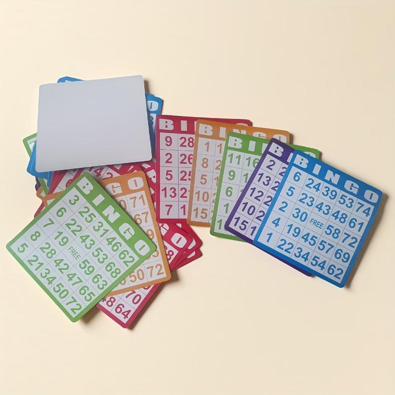 Bingo Game Set 50/100Pcs Premium Bright Colorful Cards Clear Plastic Markers Fun Group Game for Christmas Thanksgiving Party