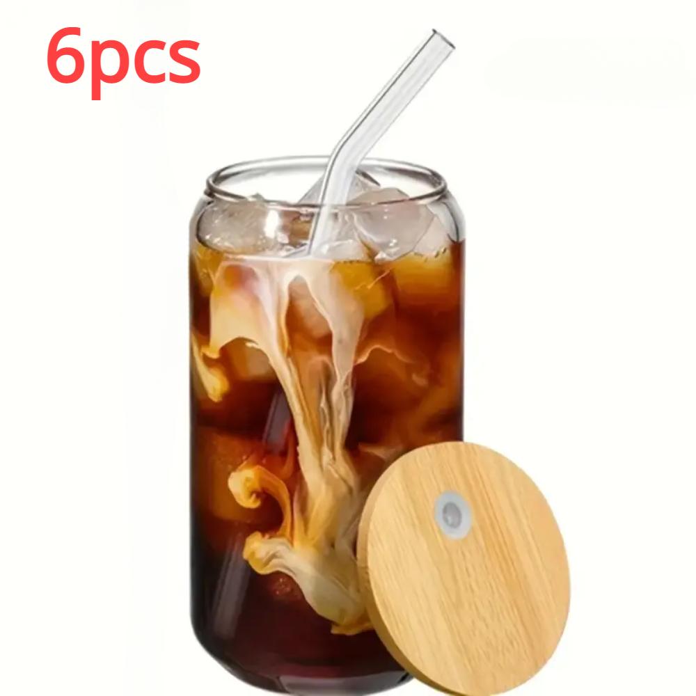 

Милые стаканы с бамбуковой крышкой и стеклянной трубочкой — идеальный подарок для любителей пива, холодного кофе, коктейлей и виски. 6pcs