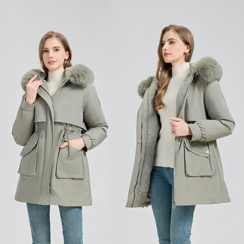 Women's Mid-Length Korean Style Cotton Padded Parka - Velvet Lined Winter Jacket