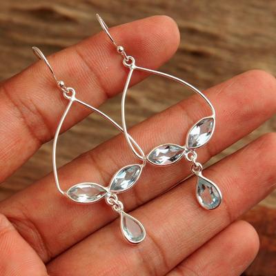 Blue Topaz Amethyst Handmade Dangle Earring 925 Sterling Silver Women Birthstone Jewelry
