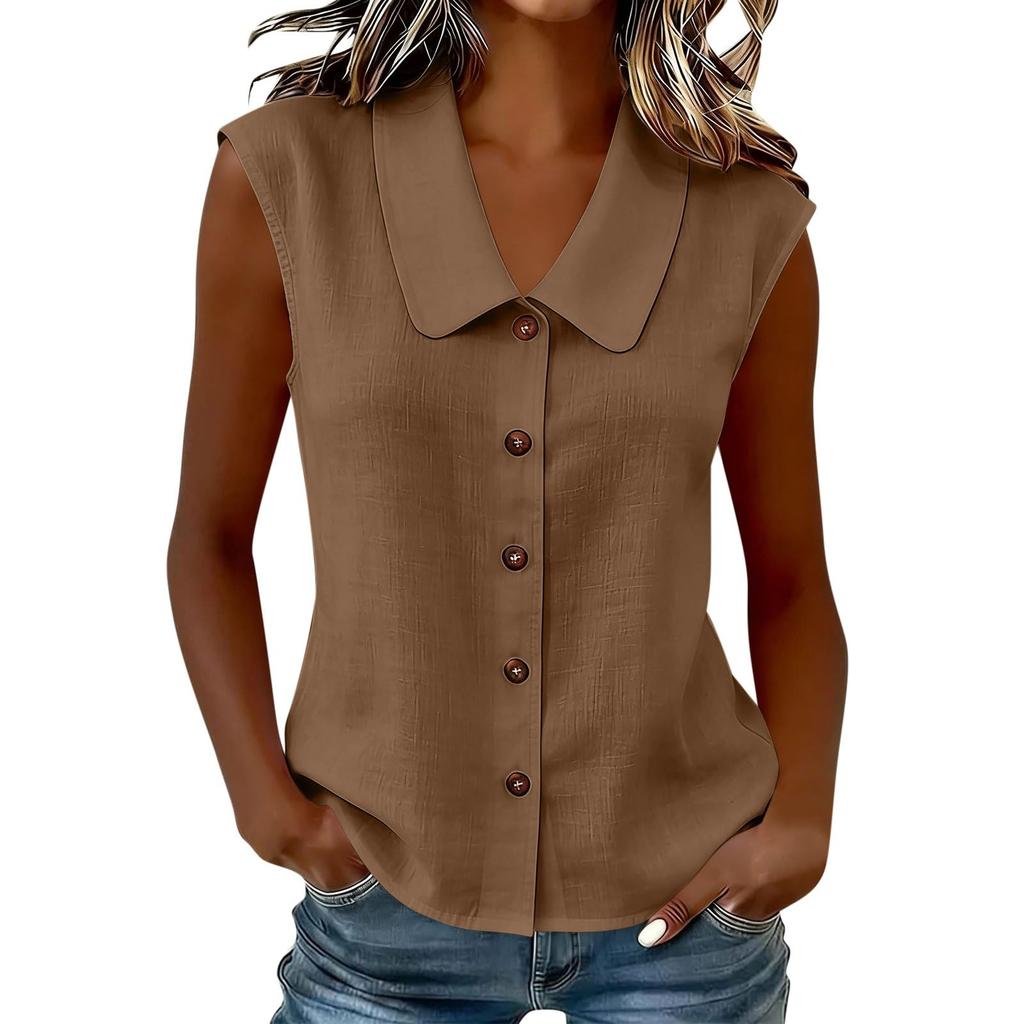 Women's Sleeveless Casual Shirt Button Down Collar Blouse Lightweight Summer Top Relaxed Fit Soft Fabric