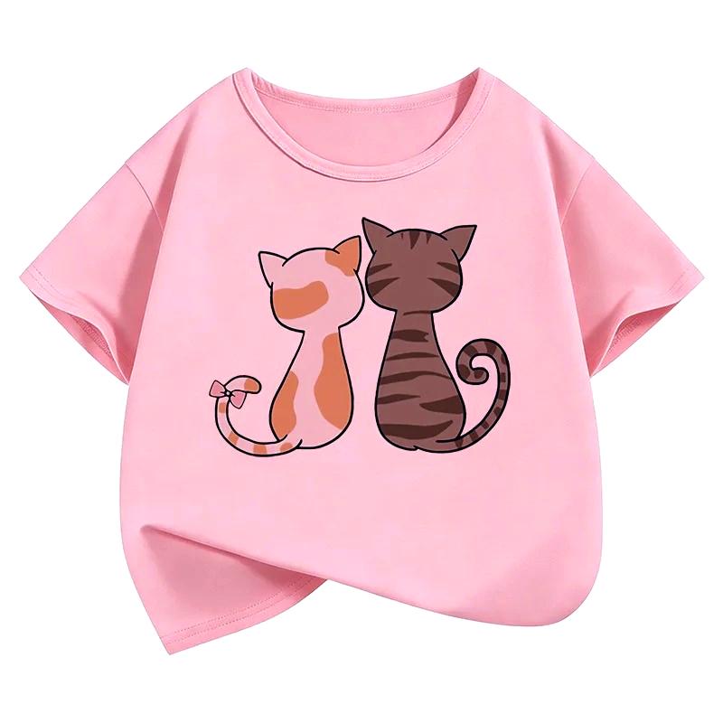 Cute Cat Kids Tshirts Summer Short Sleeve Tees Y2k Cartoon Animal Boys Girls Clothes Kawaii Kitten Tops Y2K Children Tshirt