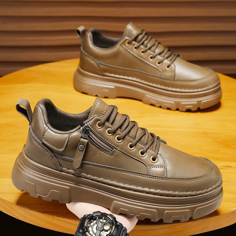 Autumn new sports and leisure board shoes waterproof and non-slip black leather shoes leather trendy shoes