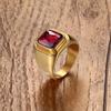 Black/Gold Plated Stainless Steel Men's Ring Square Red Zircon Stone Classic Signet Rings