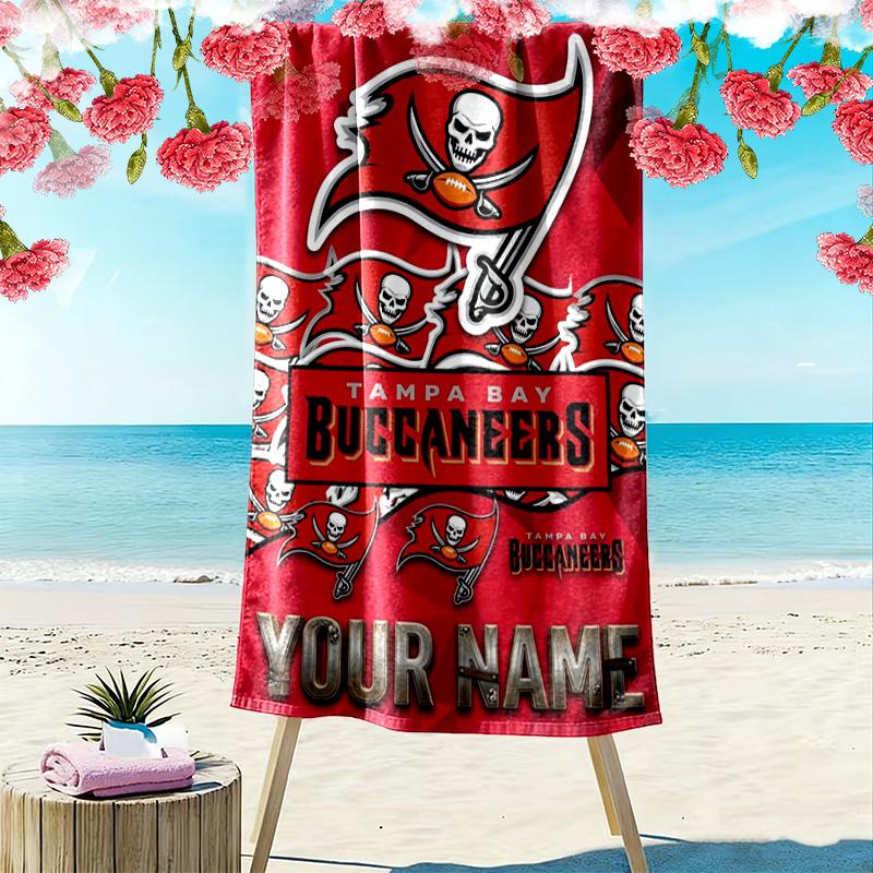 Name Custom Tampa Bay Buccaneers Print Beach Towel, Large Soft Quick Dry Towel for Beach Camping Swimming