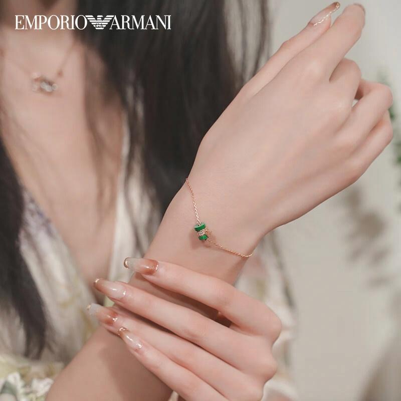 Emporio Armani Bracelet Green Malachite Beads Transfer Beads Eagle Mark Fashion Personality 925 Silver Rose gold F (fits all) in original bag