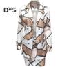 2 Pcs/Set Coat Skirt Set Flower Check Print Color Matching Long Sleeve High Waist OL Style Formal Commute Suit Lady Jacket Skirt Set