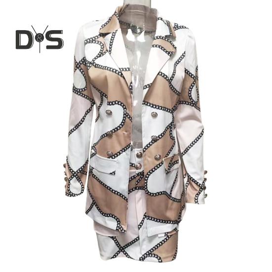 2 Pcs/Set Coat Skirt Set Flower Check Print Color Matching Long Sleeve High Waist OL Style Formal Commute Suit Lady Jacket Skirt Set