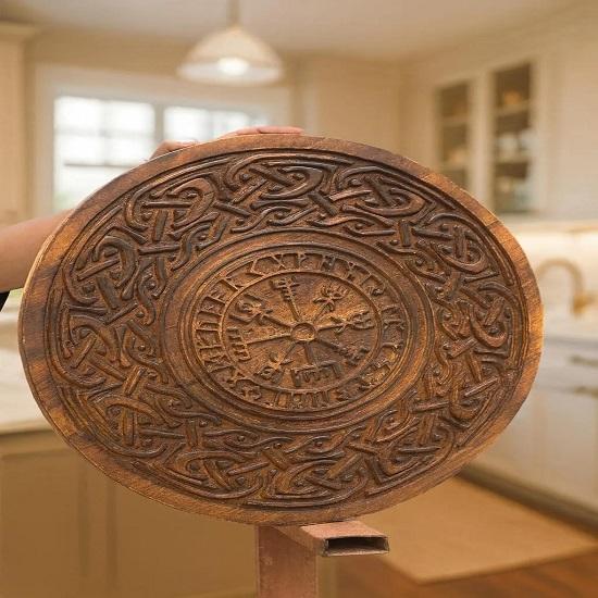 Carved Viking Wooden Shield  Norse Wall Decor, LARP  Cosplay Prop Medieval Warrior Shield  Gift for Him, Halloween Costume