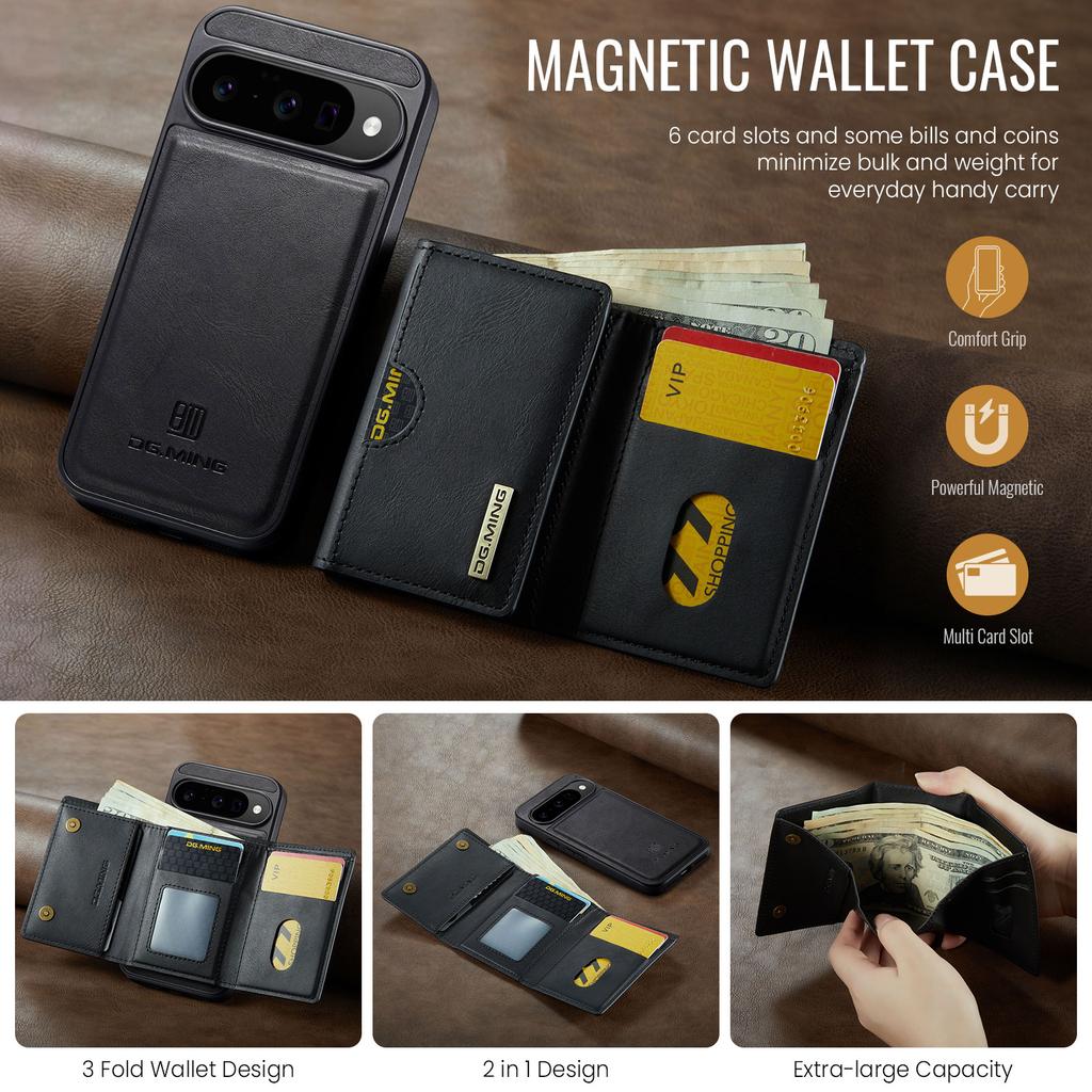DG.MING M6 Series For Google Pixel 10/10 Pro Case Magnetic Wallet PU + PC + TPU Phone Cover
