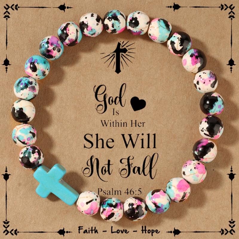 Inspirational Meditation Crosses Bracelet Beaded Colorful Stone for Women Faith Inspire Spiritual Gift Jewelry