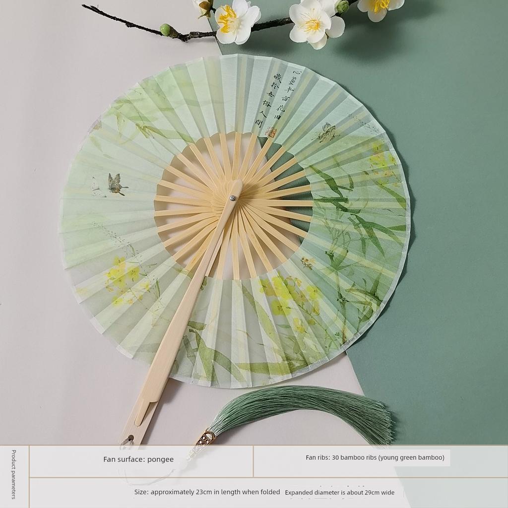 Folding Hand Fan, Portable Windmill Fan, Rotating Round Fan, Traditional Dance Fan, Hanfu Cheongsam Show, Summer Cooling Fan