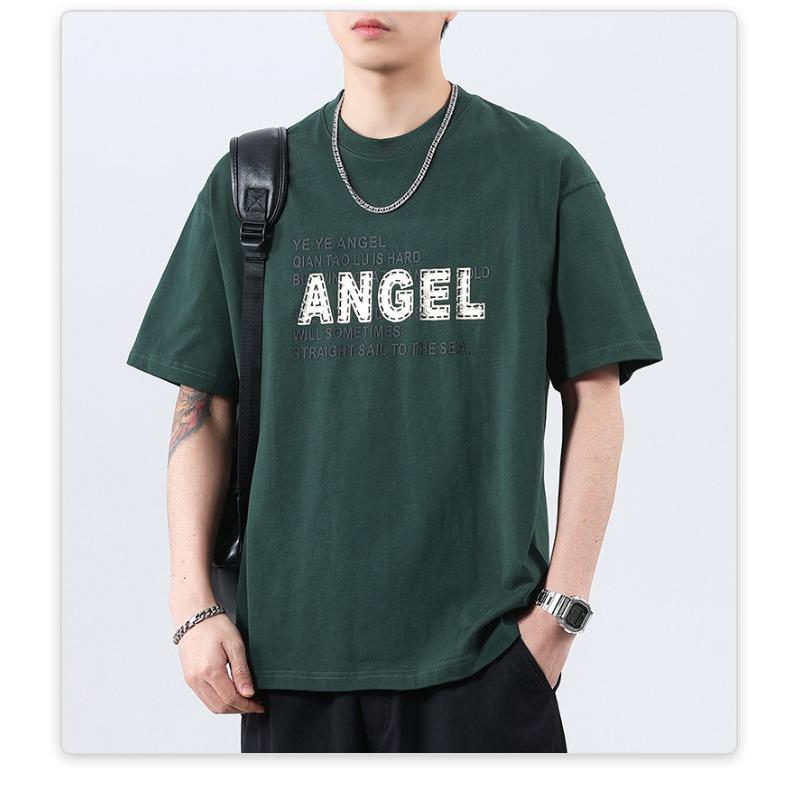 New American High-density Knitted Loose-print Men's T-shirt Short-sleeved