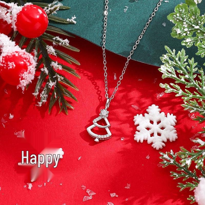 Women's Christmas Tree Zircon Necklace - Versatile, Non-Fading Clavicle Chain with Simple Hollow Design