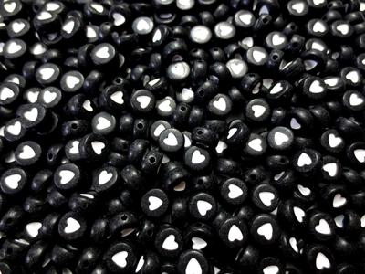 500pcs Heart Pattern Beads Circular Flat Black 7mm Craft Materials Huey H1478s03