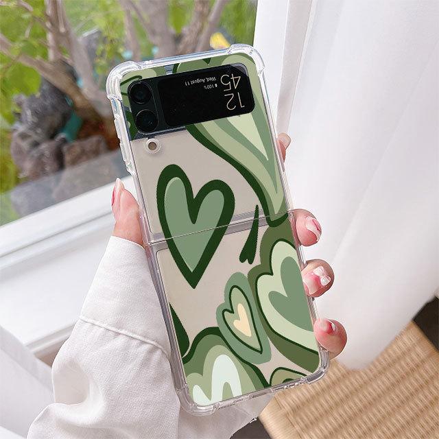 Love Heart Pattern Luxury Case For Samsung Galaxy Z Flip 3 4 5g Funda Z Flip3 Clear Pc Hard Shockproof Back Phone Coque Shell