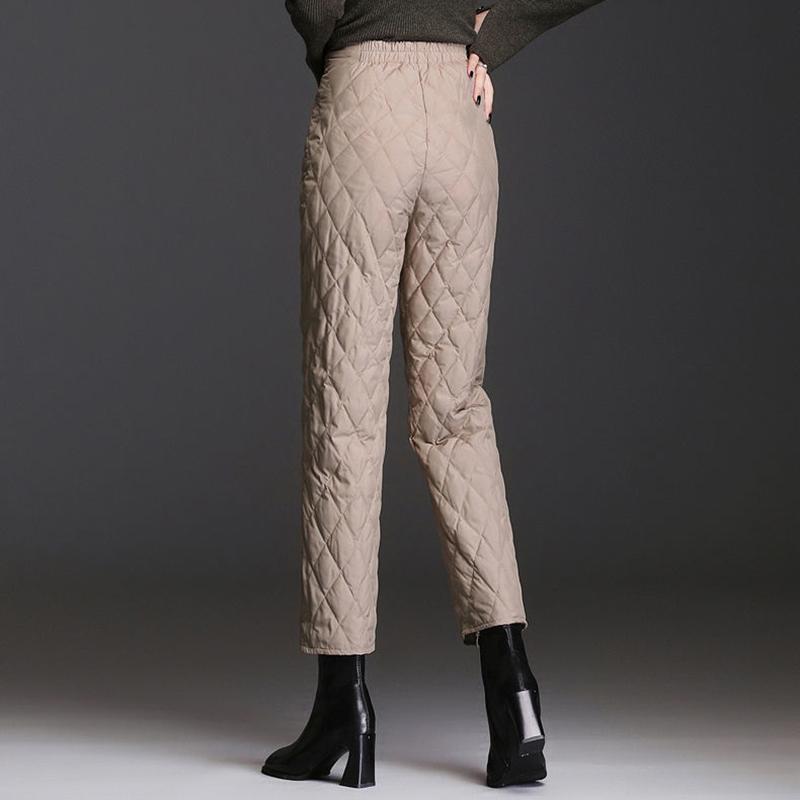 Donzen katoenen broek voor dames Casual warme rechte broek Grote maat Baggy enkellange broek Winddichte gewatteerde broek met hoge taille