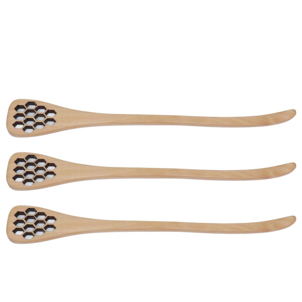 3Pcs Honey Dipper Reusable Wooden Carving Honey Spoon Mixing Stick for Home Kitchen RestaurantWood Color