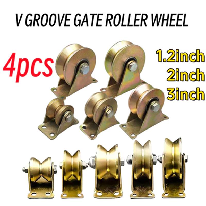 4Pcs V Shaped Plating Color Track Wheel Bearing Home Hardware Rigid Caster V Groove Wheel For Sliding Door Rollers
