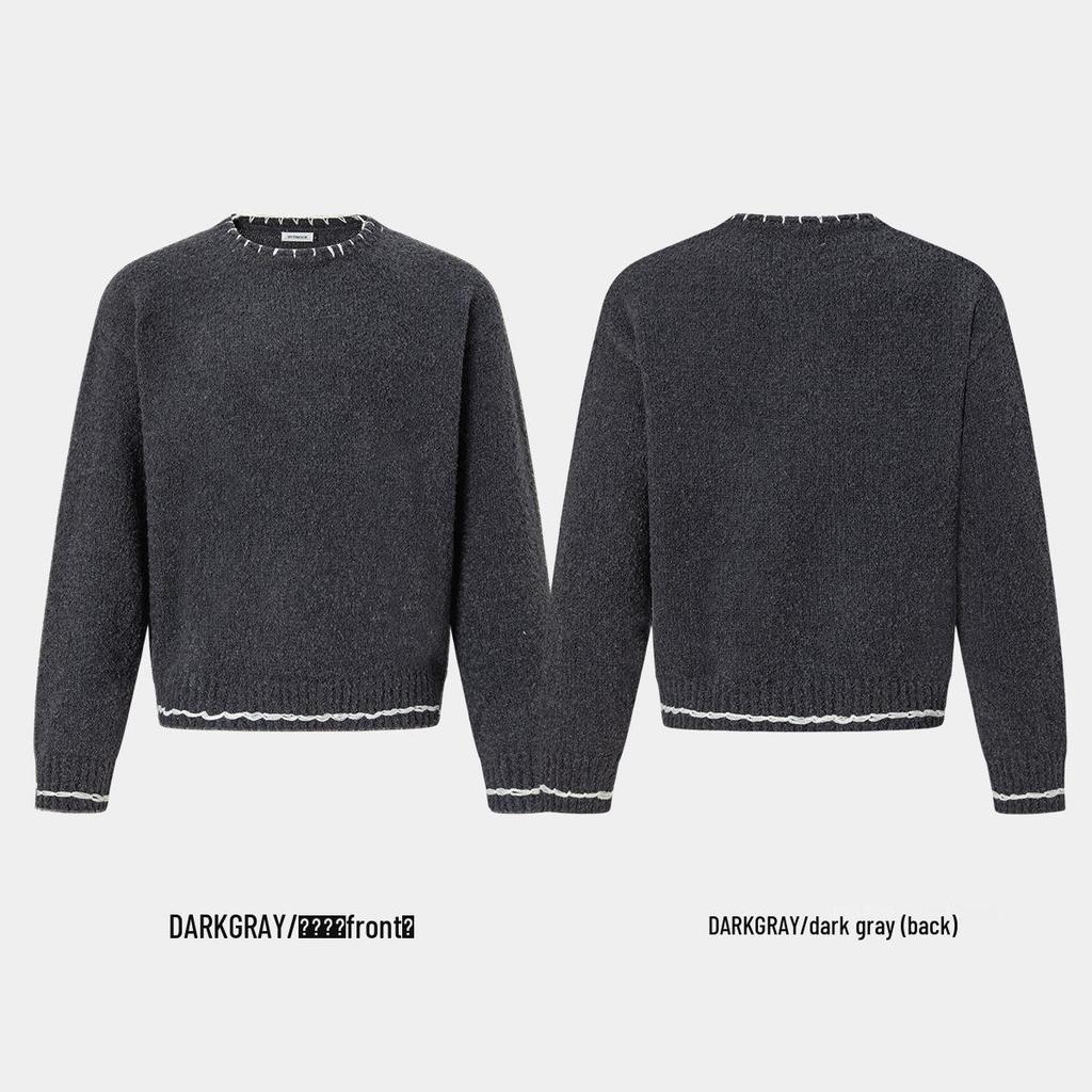 Solid Color Lace Trim Knit Sweater - Old Money Style, Unisex Long Sleeve Top