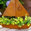 Rustic Iron Sailboat Sculpture 3D Metal Boat Planter Vintage Nautical Coastal Theme Flower Pot for Patio Balcony Porch Office Tabletop