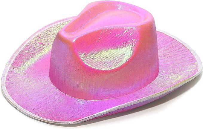 Neon Glitter Space Cowboy Hat - Fun Metal Holographic Party Disco Cowgirl Hat