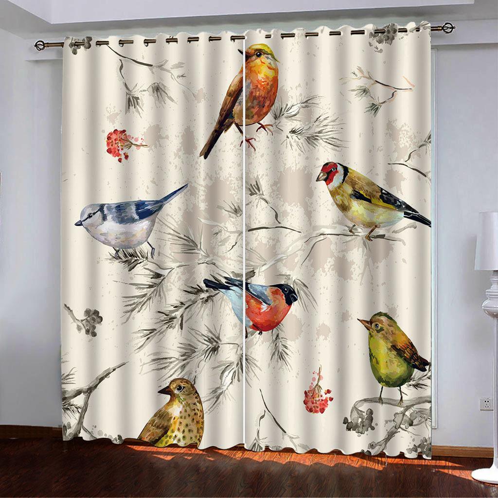 Curtains Flower And Bird Line Series Spring 3D Digital Printing High Density Blackout Curtains