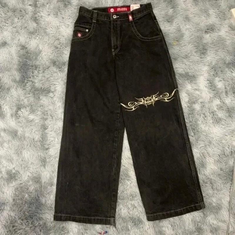Mens Y2K Streetwear Denim Pants Loose Fit High Waist Retro Graphic Straight Leg Jeans