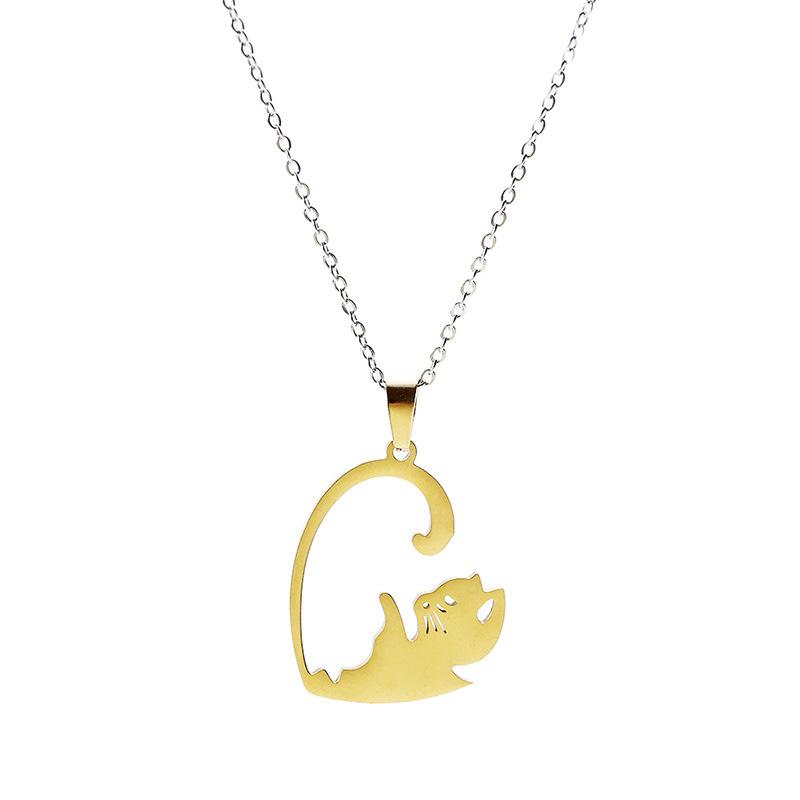 Accessories Black and White Cat Pair Hug Splicing Pendant Clavicle Chain Titanium Steel Necklace