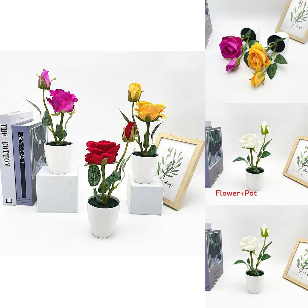 Rose Artificial Plant Gift For Valentines Day Home Decor With Faux Pearl Accents