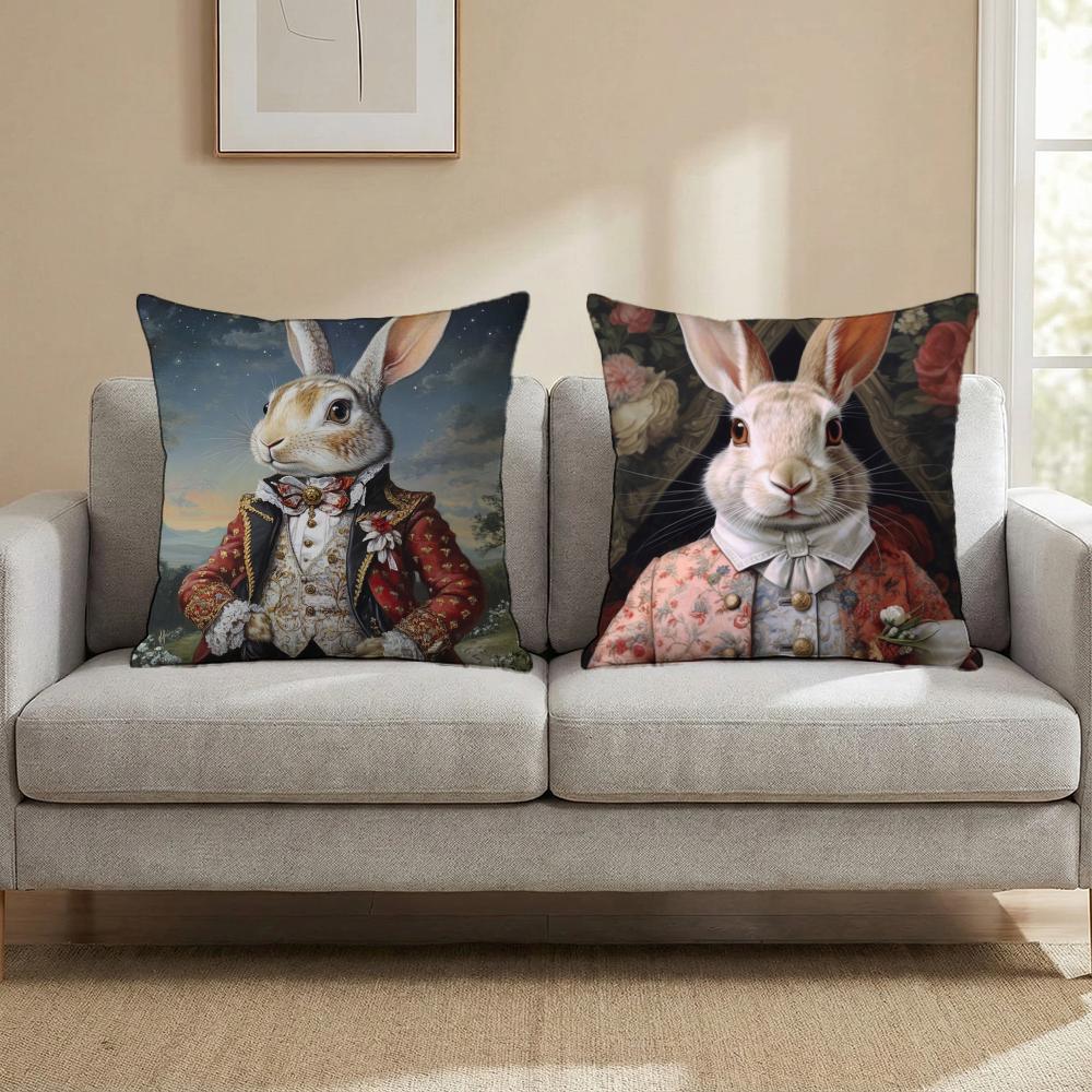 R-Retro Rabbit Portrait ARTWORK Cushion Cover Multi-Scene Pillow Cover for Home & Car - Reversible, Soft & Durable for Daily Use