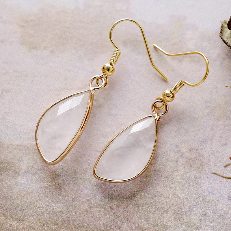Natural stone crystal earrings, ear hooks, earrings, Japanese and Korean designer real gold-plated popular jewelry.