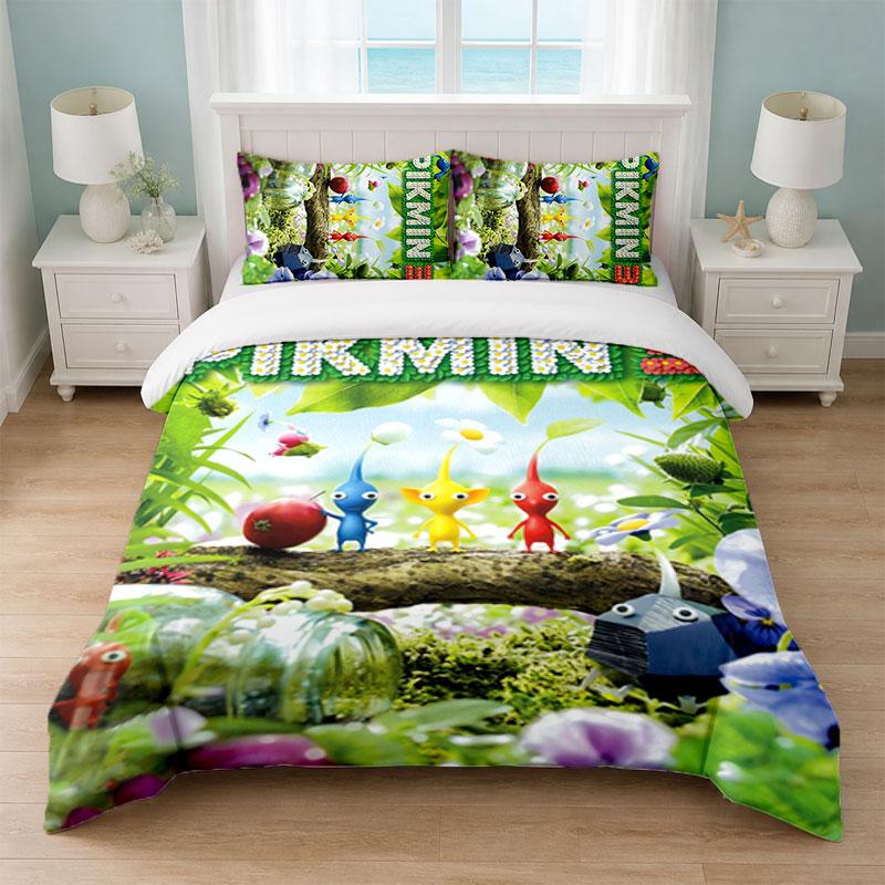 Pikmin Bedroom 3Pcs Bedding Set Soft Bed Sheet Pillowcases Home Bedding Decoration