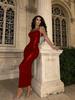 2025 New Year's Red Shiny Bodycon Slip Dress - Elegant Formal Gown for Valentine's Date