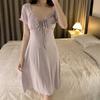 Women's Summer French Modal Nightgown with Built-in Bra, Short Sleeve, Thin, Sexy, Pure Desire Style, Wearable Outdoors