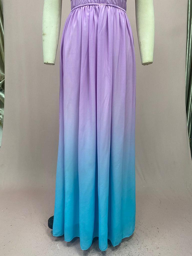 2025 Women's Gradient Deep V Evening Gown - European/American Style with Waist-Gathering & Big Swing