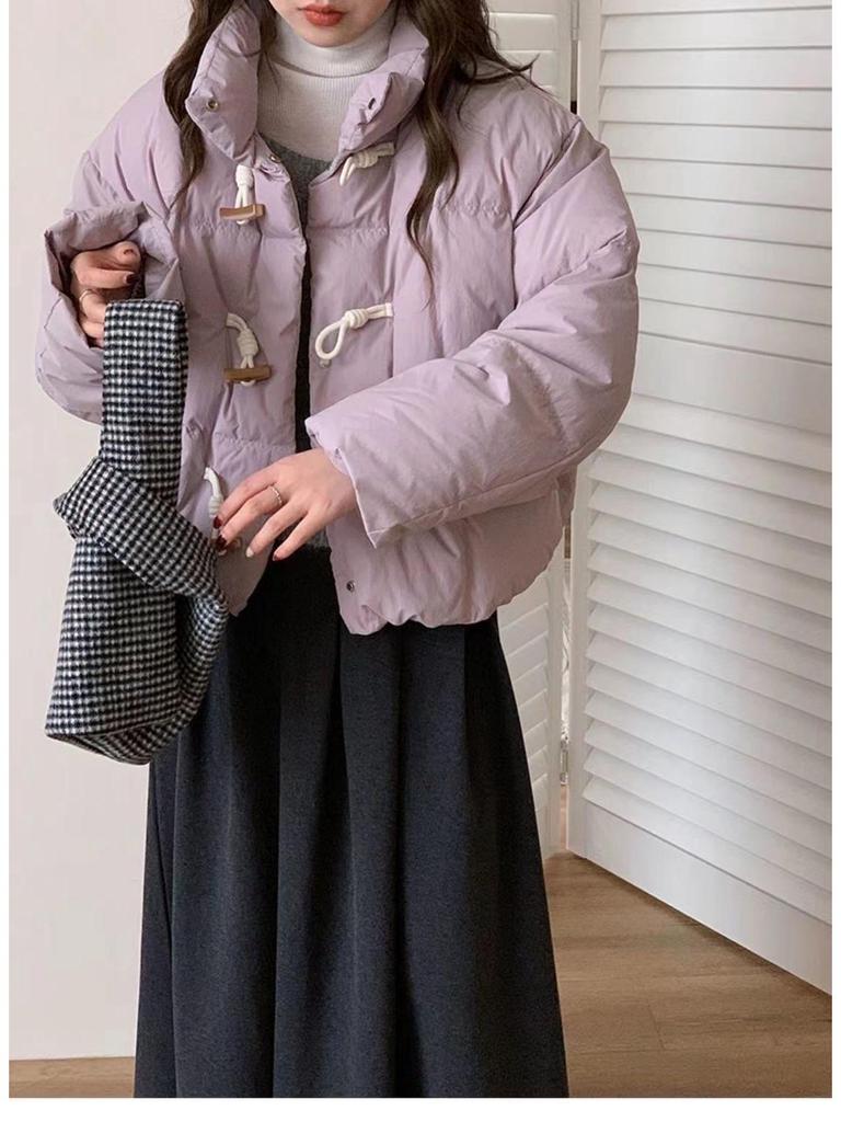 Korean Style White Duck Down Jacket - Stand Collar, Loose Fit, Petite Women's Winter Coat