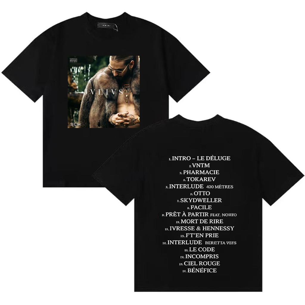 French Rapper SCH JVLIVS Tour Inspired Gothic High Quality Casual Oversized TShirt Unisexs Womens Cozy Summer Tee Shrits Teenagers