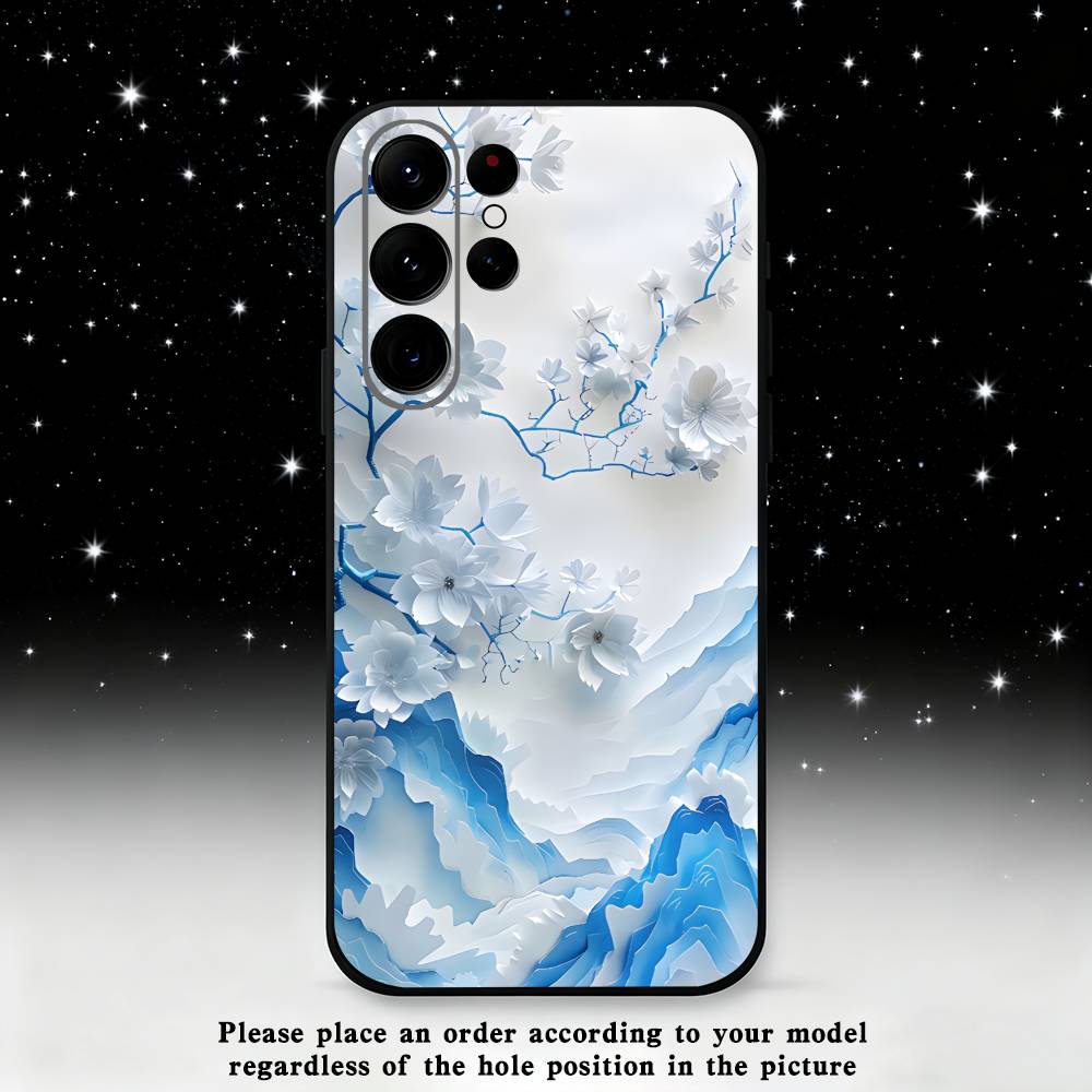 blue and white porcelain Phone Case For Samsung S25,S24 Ultra,S20,S30 plus,S22 plus,S23,S30 Ultra 5G Silicone Black Shell