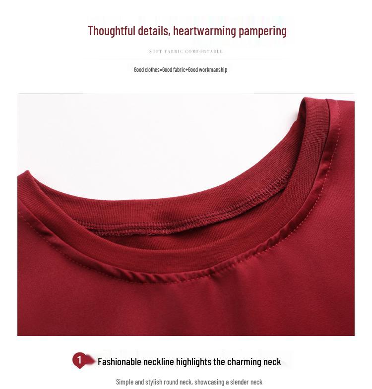 Seven-Sleeve Women's Satin Acetate T-Shirt - Spring 2025 Collection, Modal Round Neck, Fashionable and Versatile.
