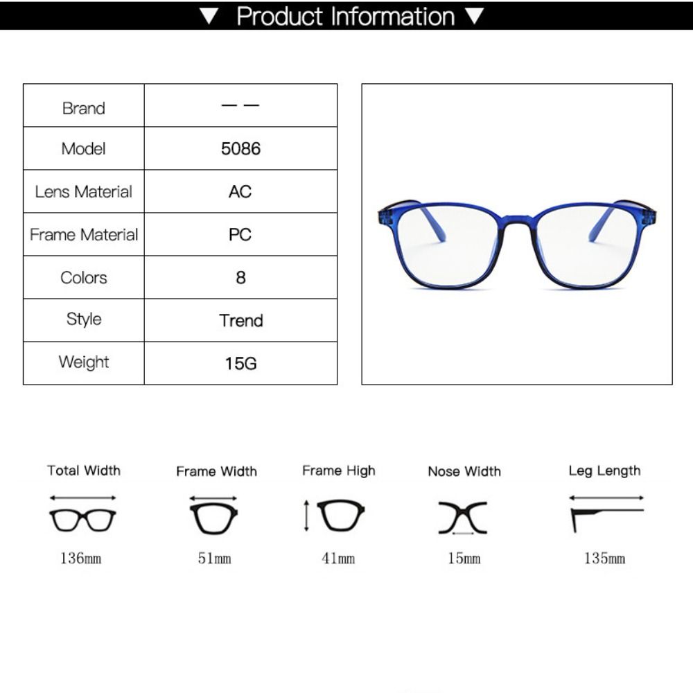 New Pc Reading Glasses Black Blue Transparent Round Frame Glasses Anti-Blue Glasses Men Women